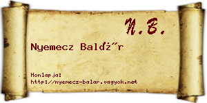 Nyemecz Balár névjegykártya